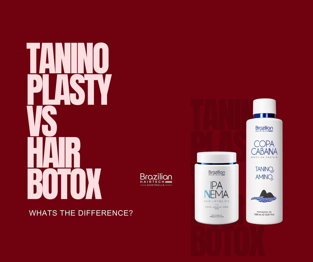 Taninoplasty vs Hair Botox comparison showing straight, smooth hair and frizz-controlled natural texture