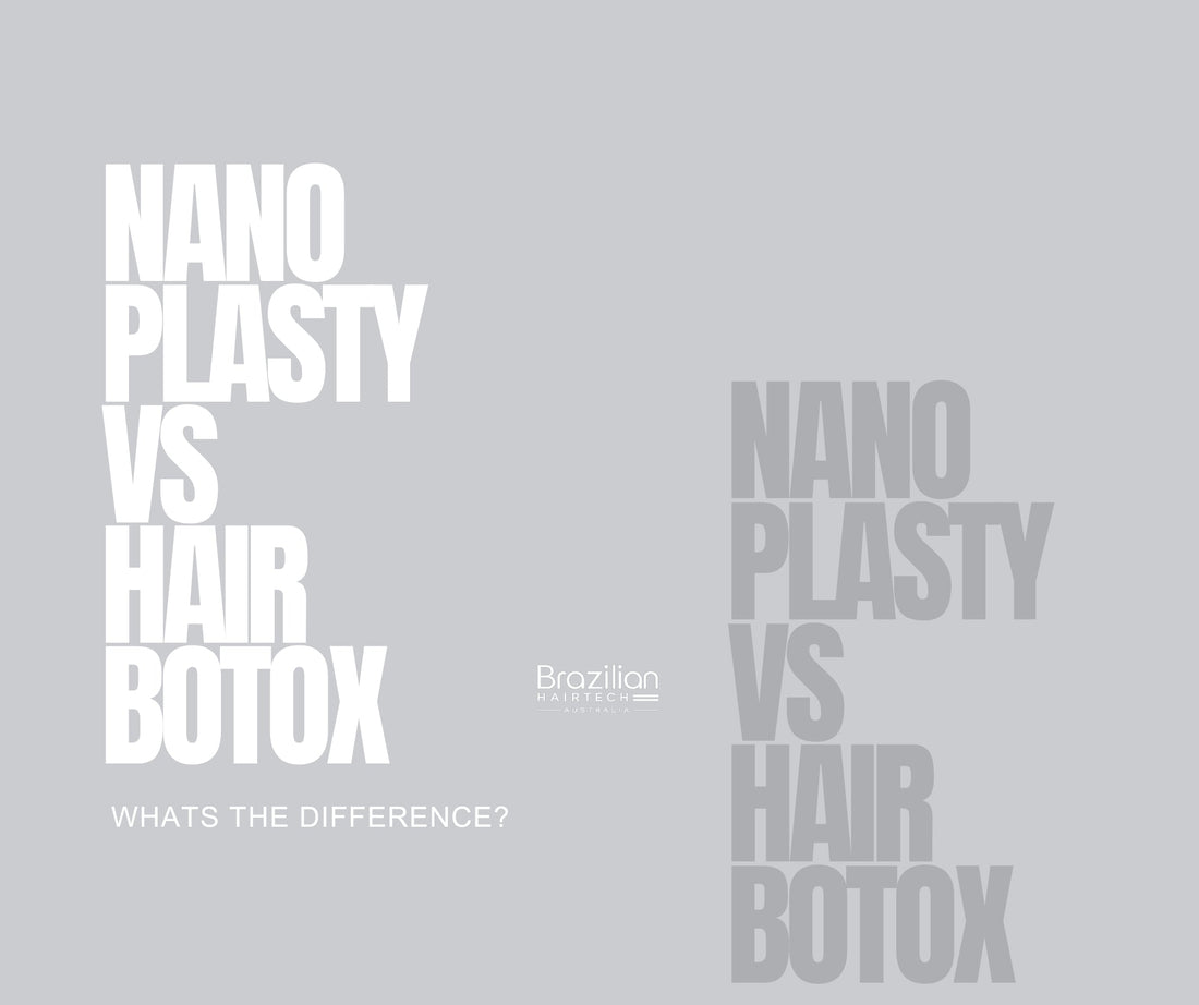 Nanoplasty vs Hair Botox comparison showing straight, smooth hair and frizz-controlled natural texture