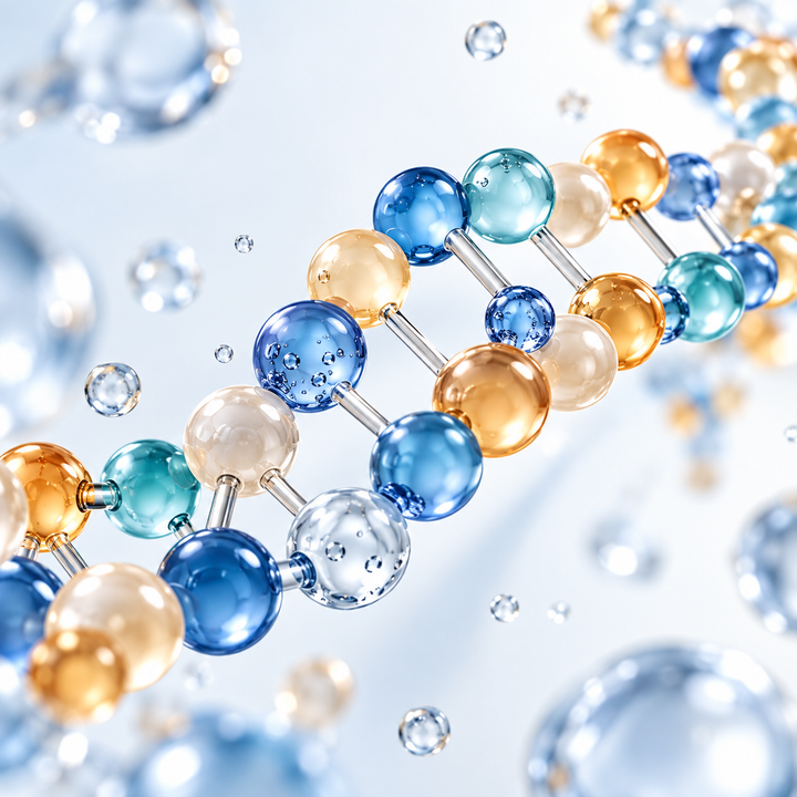 Amino acid molecular structure representing hair fibre repair and strengthening – Brazilian Hairtech Australia