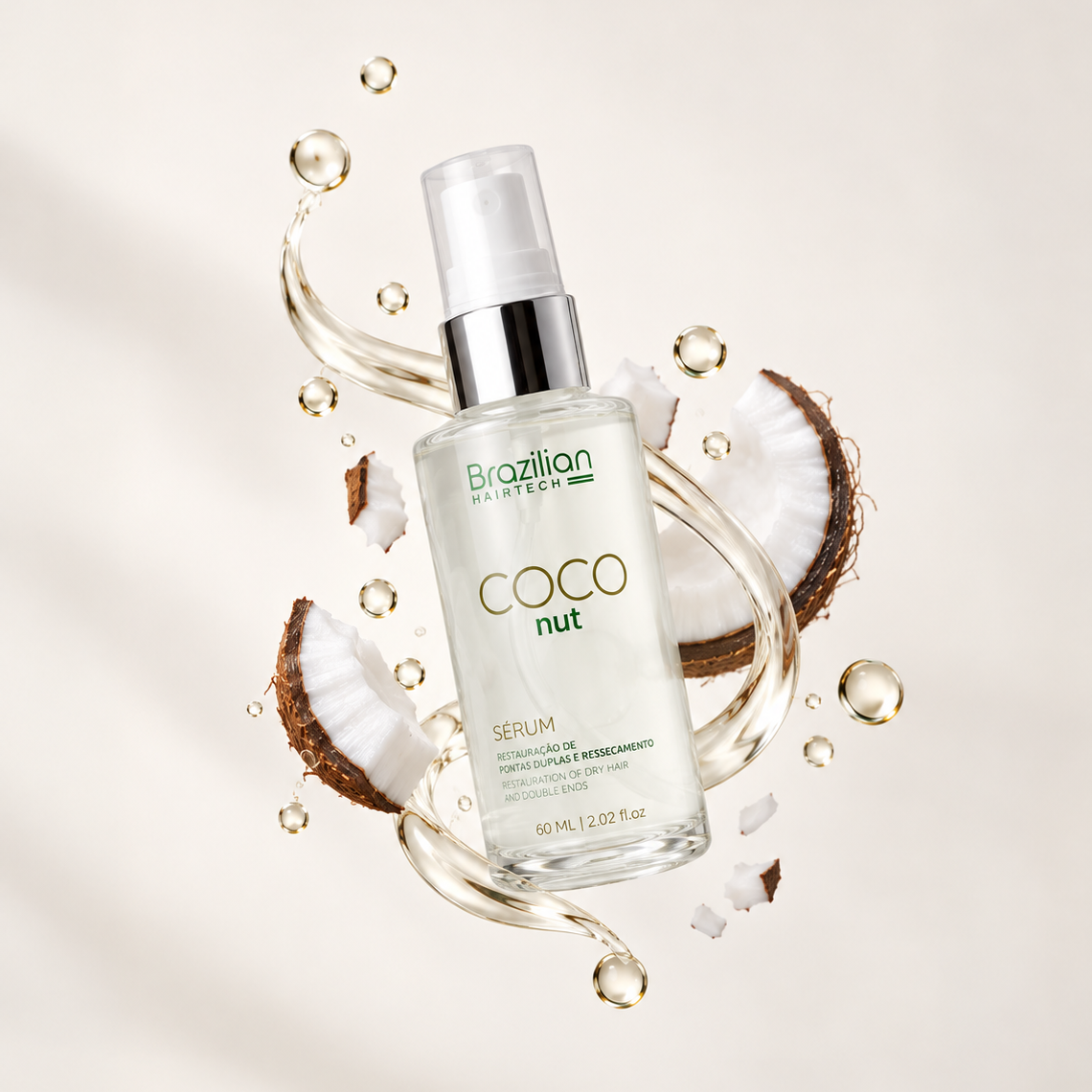 Brazilian Hairtech Coconut Oil Hair Serum 60ml for frizz control, shine and hydration in Australia