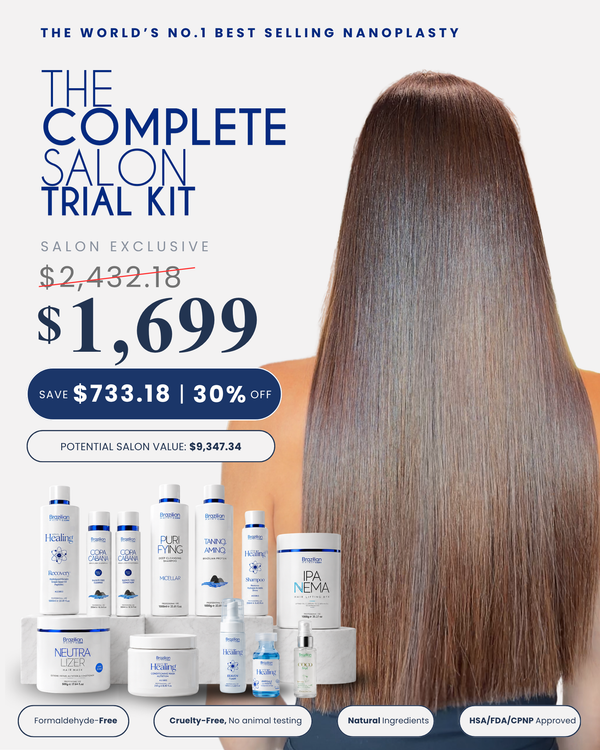 Brazilian Hairtech Complete Professional Salon Kit with Taninoplasty, Hair Botox and Ultimate Healing treatments for Australian salons.
