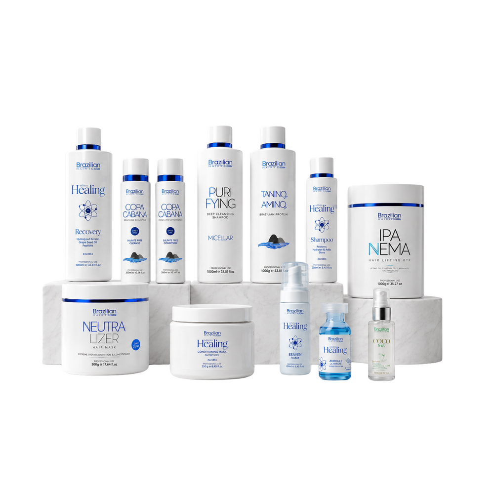 Brazilian Hairtech Complete Salon Kit professional products including Taninoplasty, Hair Botox, Ultimate Healing and salon haircare