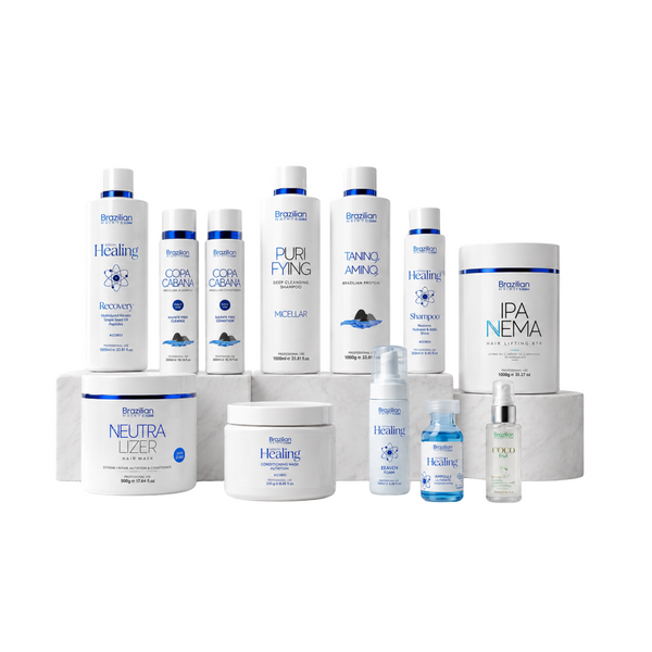 Brazilian Hairtech Complete Salon Kit professional products including Taninoplasty, Hair Botox, Ultimate Healing and salon haircare