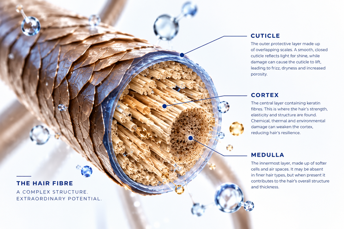 Hair fibre structure showing the cuticle, cortex and medulla – Brazilian Hairtech Australia