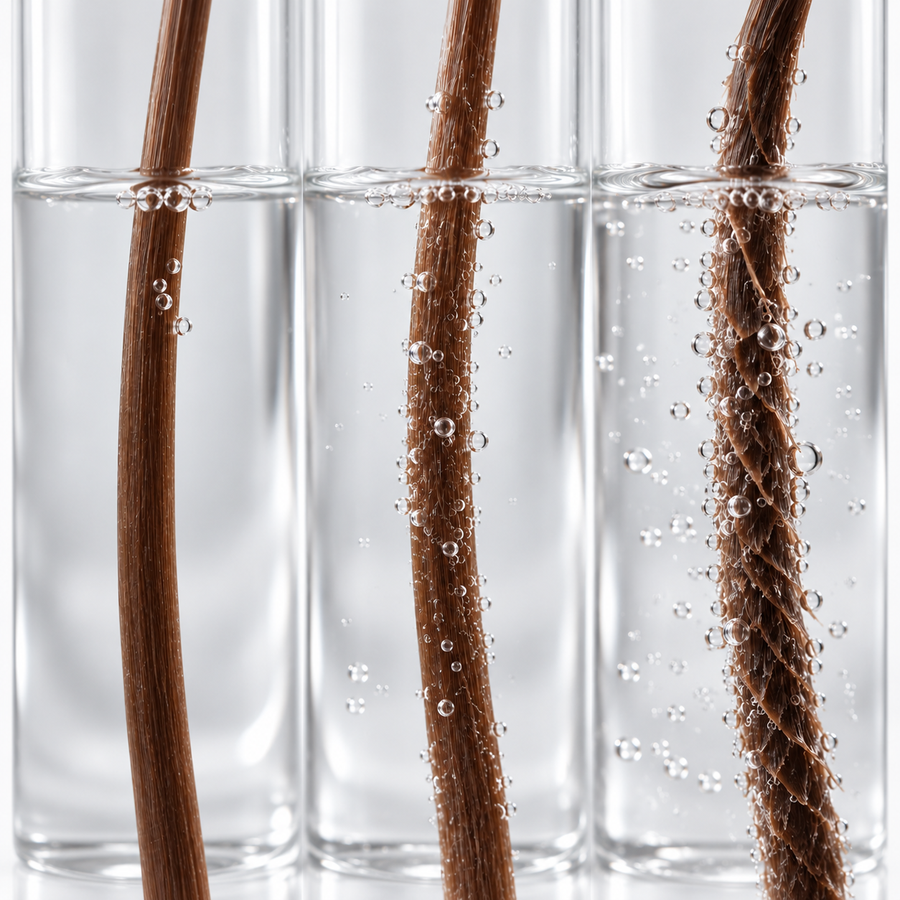 Hair porosity assessment showing different levels of moisture absorption in the hair fibre – Brazilian Hairtech Australia