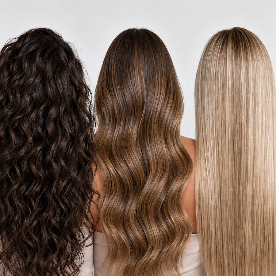 Hair texture assessment showing curly, wavy and straight hair types – Brazilian Hairtech Australia