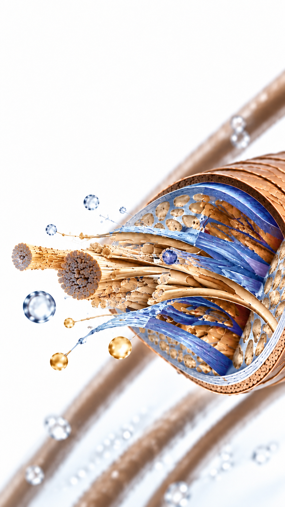 Hydrated hair fibre cross-section showing moisture and nourishment within the hair structure – Brazilian Hairtech Australia