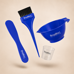 Brazilian Hairtech professional hair treatment bowl kit with mixing bowl, measuring dispenser, spatula and application brush
