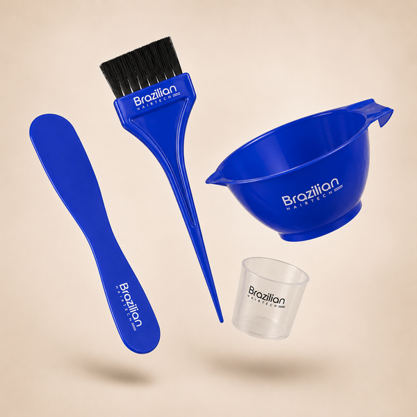 Brazilian Hairtech professional hair treatment bowl kit with mixing bowl, measuring dispenser, spatula and application brush