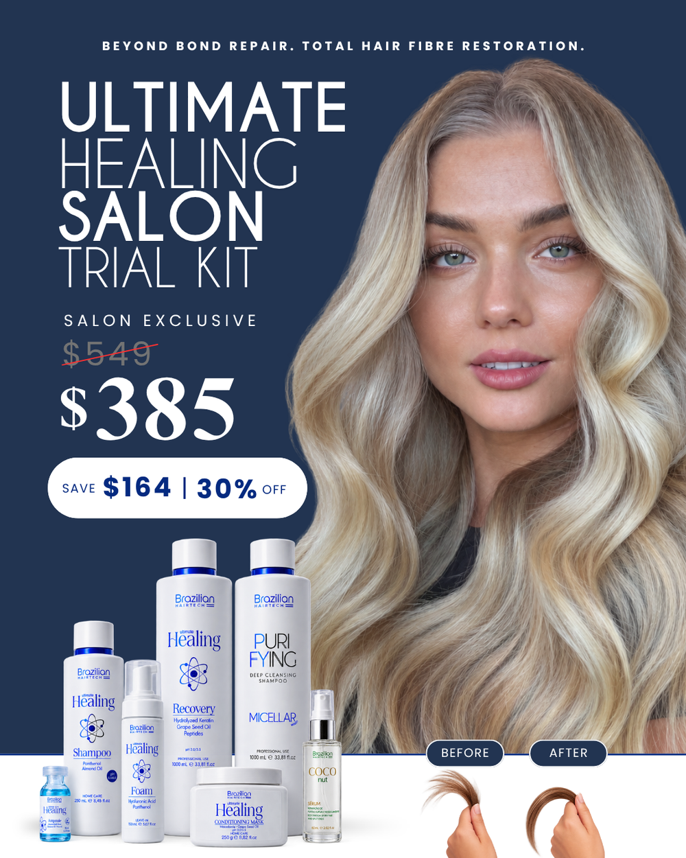 Brazilian Hairtech Ultimate Healing professional salon trial kit for damaged and chemically treated hair