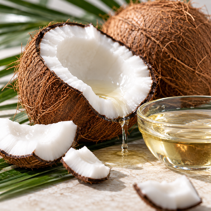 Coconut oil key active used in Brazilian Hairtech professional hair treatments to nourish, moisturise and smooth dry, damaged hair